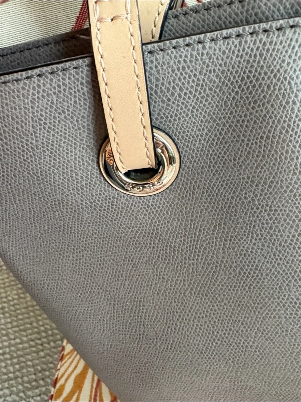 Michael Kors Taupe Leather Tote with Beige Trim and Gold MK Charm
